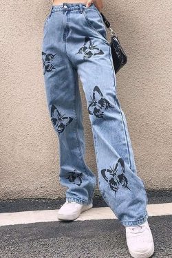 Y2K Grunge Butterfly Pattern Jeans - 90S Fashion, Retro Style, Y2K Summer Outfits