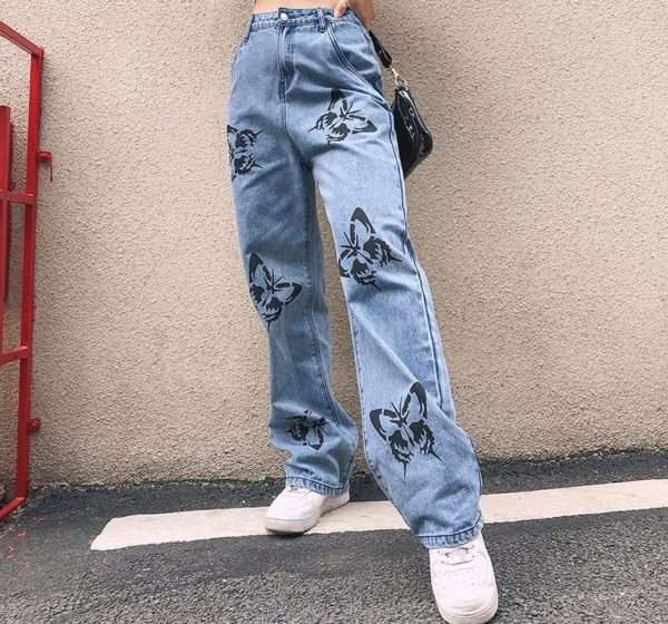 Y2K Grunge Butterfly Pattern Jeans - 90S Fashion, Retro Style, Y2K Summer Outfits Y2K Grunge Butterfly Pattern Jeans - 90S Fashion, Retro Style, Y2K Summer Outfits