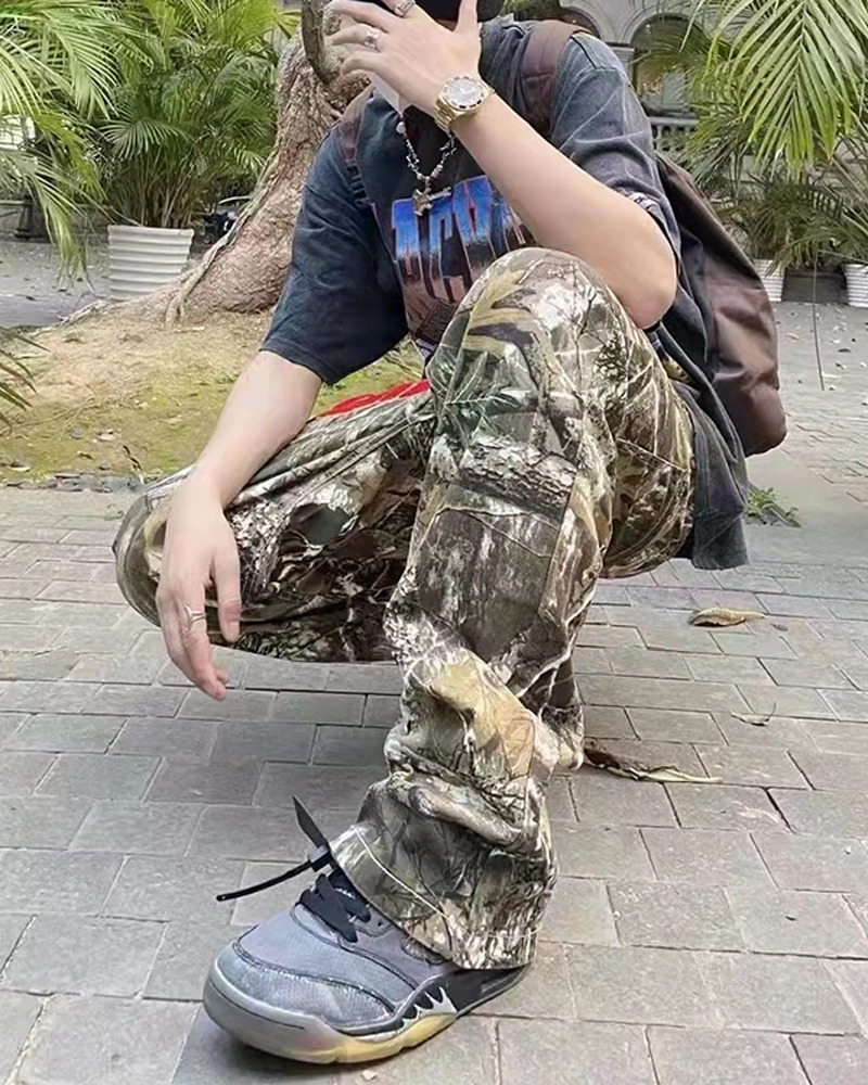 Y2K Grunge Camo Cargo Pants - 90S Retro Style, Summer Y2K Outfits, Hip Hop Fashion