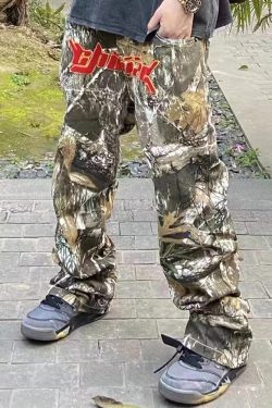 Y2K Grunge Camo Cargo Pants - 90S Retro Style, Summer Y2K Outfits, Hip Hop Fashion