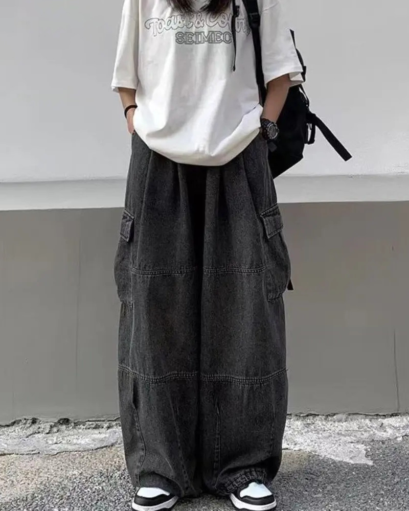 Y2K Grunge Cargo Baggy Jeans - 90S Retro Summer Outfit, Y2K Fashion, Gothic Y2K Style