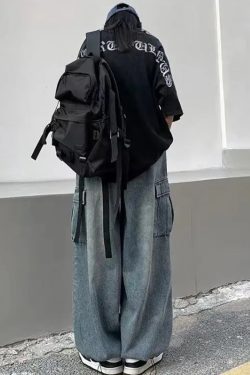 Y2K Grunge Cargo Baggy Jeans - 90S Retro Summer Outfit, Y2K Fashion, Gothic Y2K Style