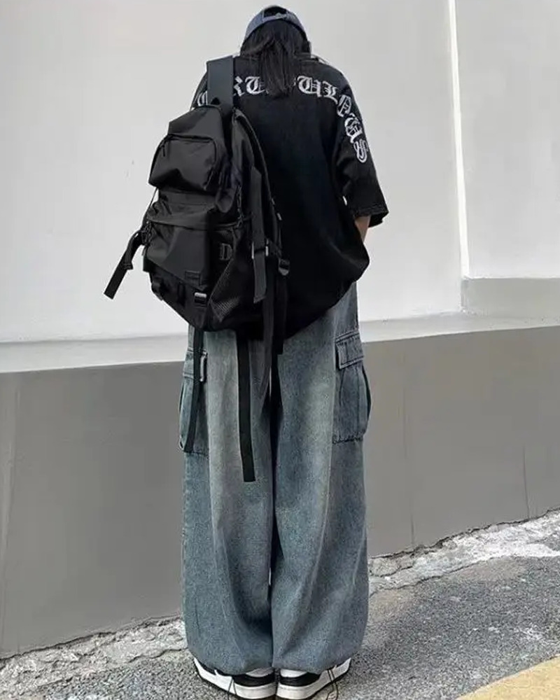 Y2K Grunge Cargo Baggy Jeans - 90S Retro Summer Outfit, Y2K Fashion, Gothic Y2K Style