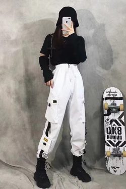 Y2K Grunge Cargo Pants With Chain - 90S Retro Summer Outfit, Y2K Fashion, Gothic Y2K Style