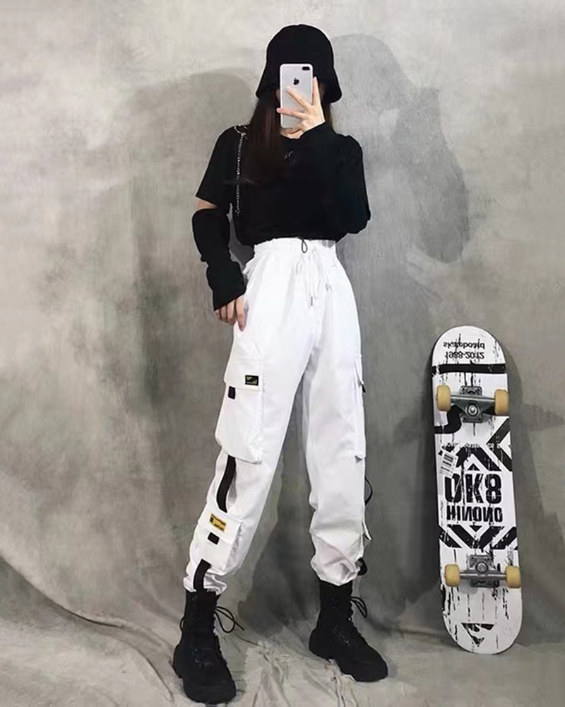 Y2K Grunge Cargo Pants With Chain - 90S Retro Summer Outfit, Y2K Fashion, Gothic Y2K Style