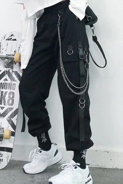 Y2K Grunge Cargo Pants With Chain - 90S Retro Summer Outfit, Y2K Fashion, Gothic Y2K Style