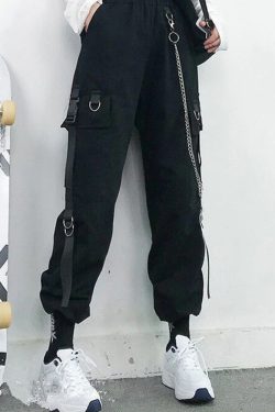 Y2K Grunge Cargo Pants With Chain - 90S Retro Summer Outfit, Y2K Fashion, Gothic Y2K Style