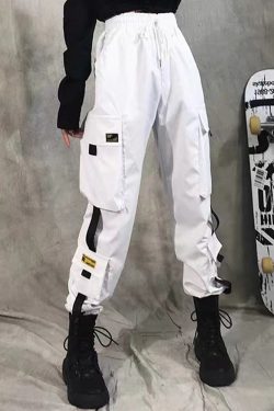 Y2K Grunge Cargo Pants With Chain - 90S Retro Summer Outfit, Y2K Fashion, Gothic Y2K Style