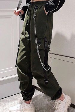 Y2K Grunge Cargo Pants With Chain - 90S Retro Summer Outfit, Y2K Fashion, Gothic Y2K Style