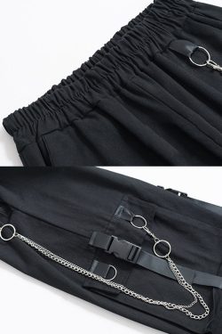 Y2K Grunge Cargo Pants With Chain - 90S Retro Summer Outfit, Y2K Fashion, Gothic Y2K Style