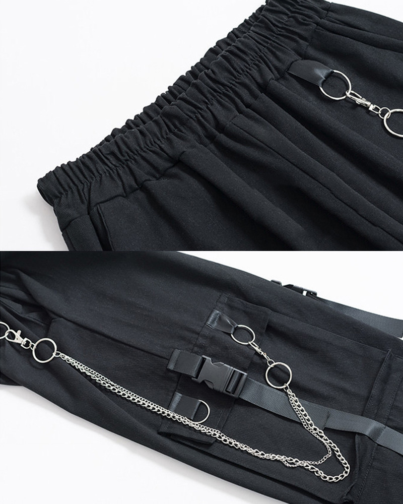 Y2K Grunge Cargo Pants With Chain - 90S Retro Summer Outfit, Y2K Fashion, Gothic Y2K Style