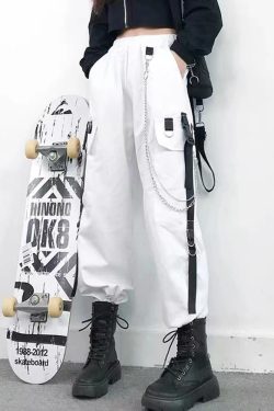 Y2K Grunge Cargo Pants With Chain - 90S Retro Summer Outfit, Y2K Fashion, Gothic Y2K Style