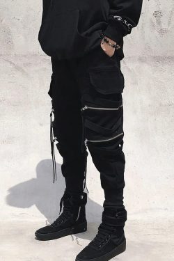 Y2K Grunge Cargo Pants With Zip Pockets - 90S Retro Summer Outfit For Women