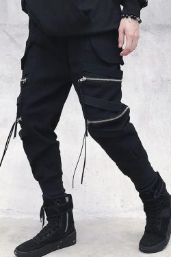 Y2K Grunge Cargo Pants With Zip Pockets - 90S Retro Summer Outfit For Women
