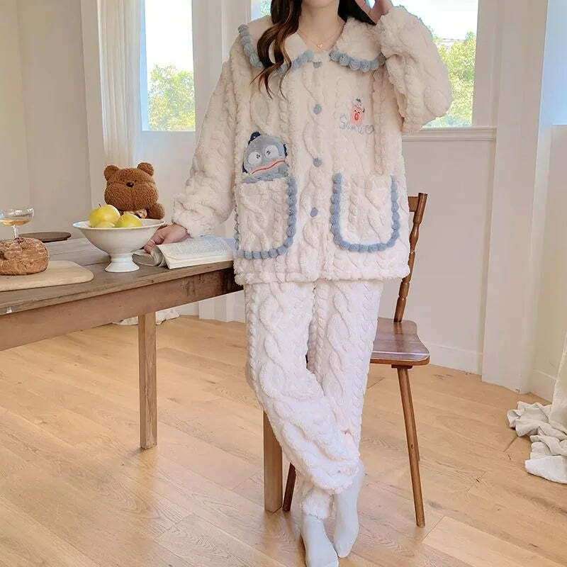 Y2K Grunge Cartoon Fleece Pajamas Set - Cute Princess Style Plush Winter Loungewear Y2K Grunge Cartoon Fleece Pajamas Set - Cute Princess Style Plush Winter Loungewear