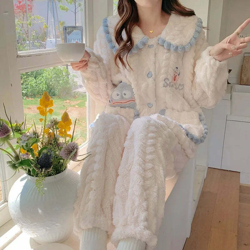 Y2K Grunge Cartoon Fleece Pajamas Set - Cute Princess Style Plush Winter Loungewear Y2K Grunge Cartoon Fleece Pajamas Set - Cute Princess Style Plush Winter Loungewear