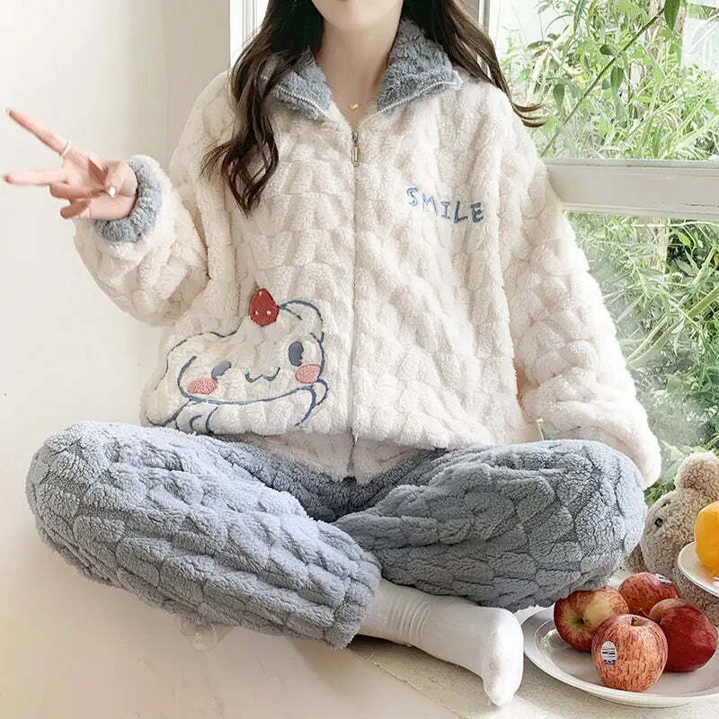Y2K Grunge Cartoon Fleece Pajamas Set - Cute Princess Style Plush Winter Loungewear Y2K Grunge Cartoon Fleece Pajamas Set - Cute Princess Style Plush Winter Loungewear