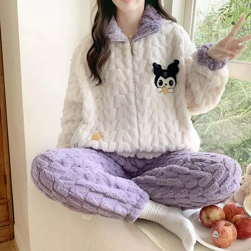 Y2K Grunge Cartoon Fleece Pajamas Set - Cute Princess Style Plush Winter Loungewear Y2K Grunge Cartoon Fleece Pajamas Set - Cute Princess Style Plush Winter Loungewear
