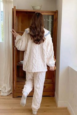 Y2K Grunge Cartoon Fleece Pajamas Set - Cute Princess Style Plush Winter Loungewear