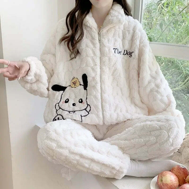 Y2K Grunge Cartoon Fleece Pajamas Set - Cute Princess Style Plush Winter Loungewear Y2K Grunge Cartoon Fleece Pajamas Set - Cute Princess Style Plush Winter Loungewear