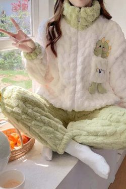 Y2K Grunge Cartoon Fleece Pajamas Set - Cute Princess Style Plush Winter Loungewear