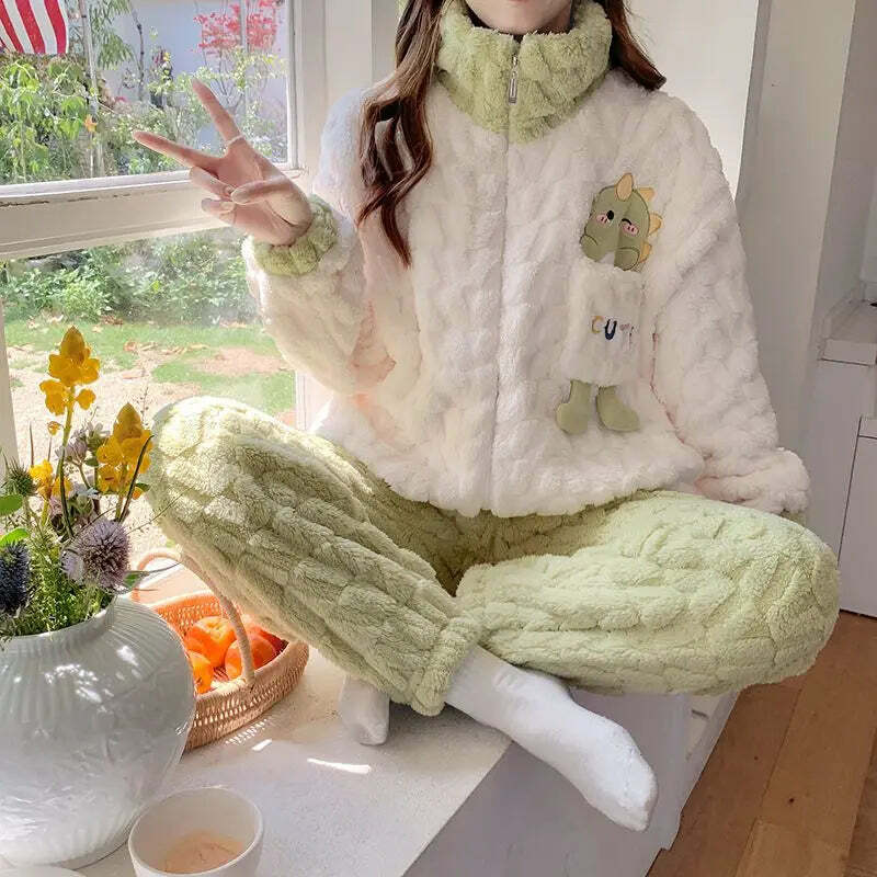 Y2K Grunge Cartoon Fleece Pajamas Set - Cute Princess Style Plush Winter Loungewear Y2K Grunge Cartoon Fleece Pajamas Set - Cute Princess Style Plush Winter Loungewear