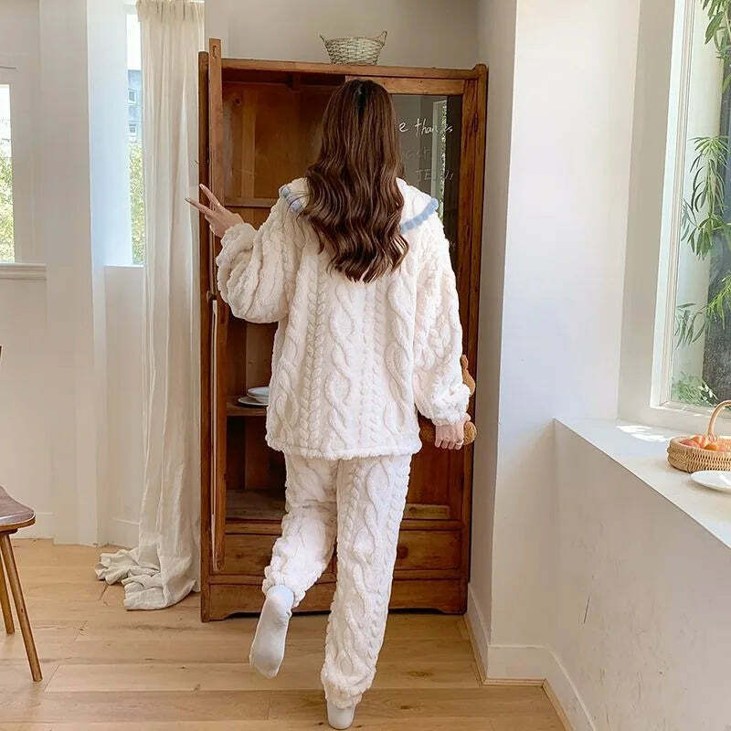 Y2K Grunge Cartoon Fleece Pajamas Set - Cute Princess Style Plush Winter Loungewear Y2K Grunge Cartoon Fleece Pajamas Set - Cute Princess Style Plush Winter Loungewear