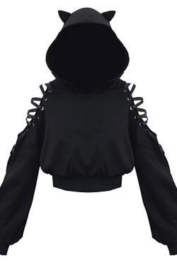 Y2K Grunge Cat Ear Hoodie - Retro 90S Fashion, Gothic Y2K, Summer Y2K Outfits