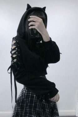 Y2K Grunge Cat Ear Hoodie - Retro 90S Fashion, Gothic Y2K, Summer Y2K Outfits