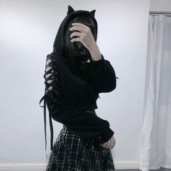 Y2K Grunge Cat Ear Hoodie - Retro 90S Fashion, Gothic Y2K, Summer Y2K Outfits Y2K Grunge Cat Ear Hoodie - Retro 90S Fashion, Gothic Y2K, Summer Y2K Outfits