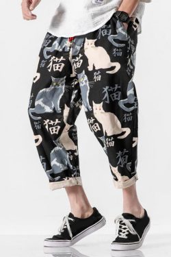 Y2K Grunge Cat Print Pants - Retro 90S Summer Outfit, Y2K Fashion, Pastel Goth Style
