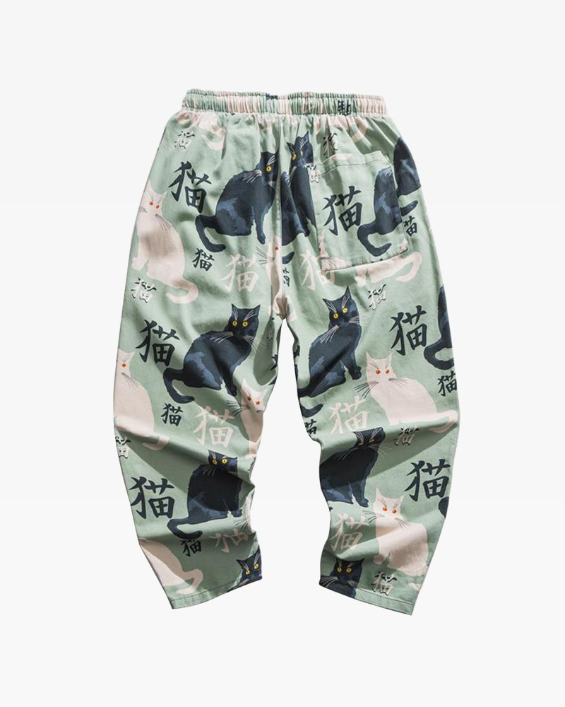 Y2K Grunge Cat Print Pants - Retro 90S Summer Outfit, Y2K Fashion, Pastel Goth Style
