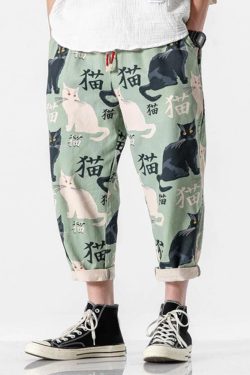 Y2K Grunge Cat Print Pants - Retro 90S Summer Outfit, Y2K Fashion, Pastel Goth Style
