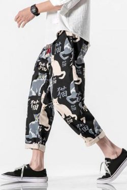 Y2K Grunge Cat Print Pants - Retro 90S Summer Outfit, Y2K Fashion, Pastel Goth Style