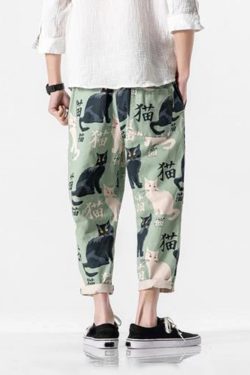 Y2K Grunge Cat Print Pants - Retro 90S Summer Outfit, Y2K Fashion, Pastel Goth Style