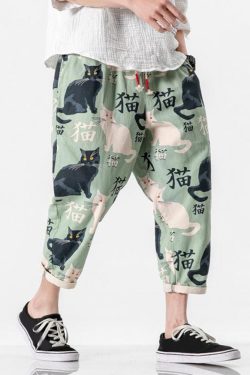 Y2K Grunge Cat Print Pants - Retro 90S Summer Outfit, Y2K Fashion, Pastel Goth Style