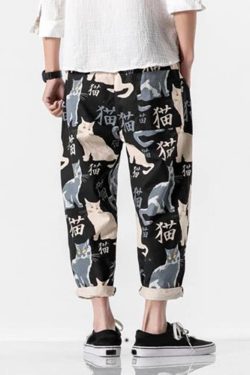 Y2K Grunge Cat Print Pants - Retro 90S Summer Outfit, Y2K Fashion, Pastel Goth Style