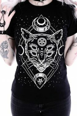 Y2K Grunge Cat Print Shirt - 90S Fashion, Retro Style, Y2K Summer Outfits, Pastel Goth