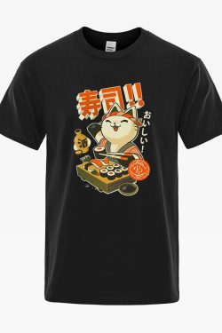 Y2K Grunge Cat Sushi Chef Shirt - Retro 90S Summer Outfit, Pastel Goth, Y2K Fashion Top