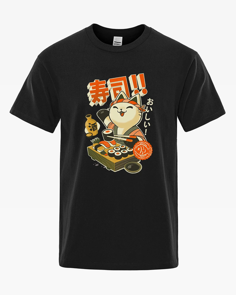 Y2K Grunge Cat Sushi Chef Shirt - Retro 90S Summer Outfit, Pastel Goth, Y2K Fashion Top