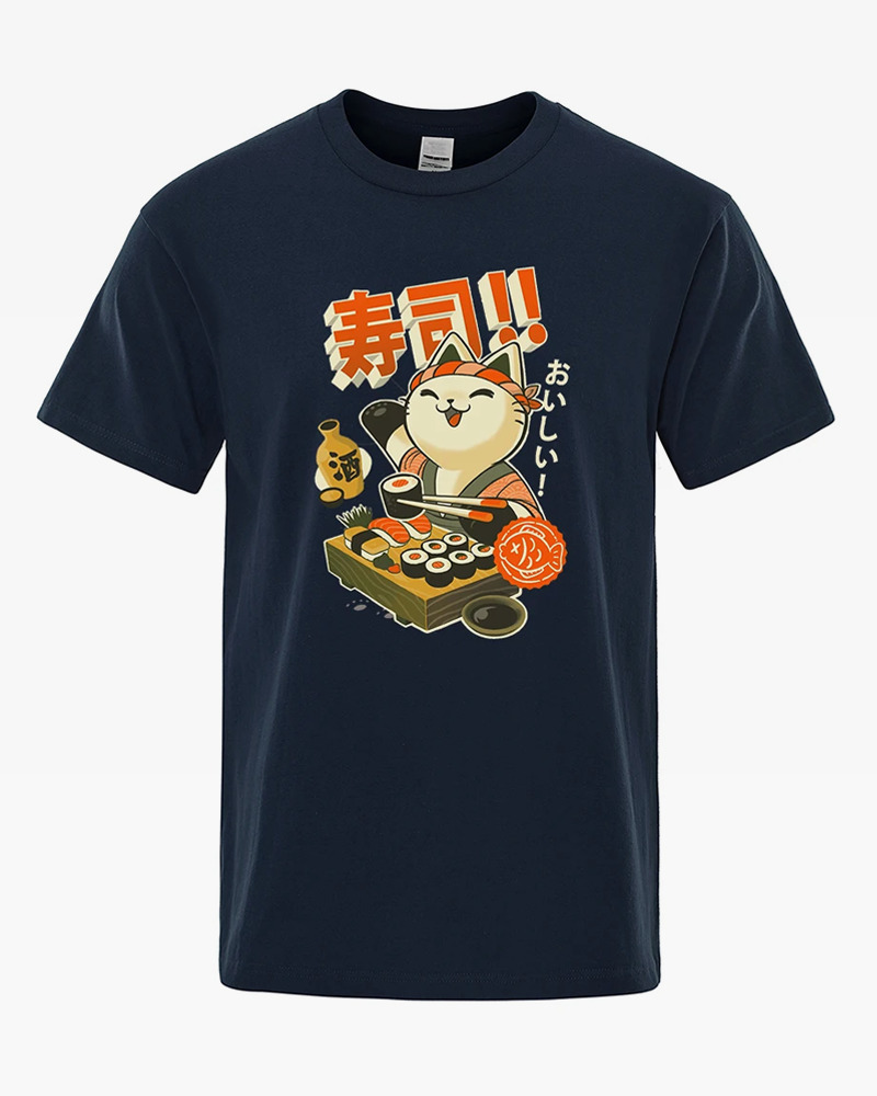 Y2K Grunge Cat Sushi Chef Shirt - Retro 90S Summer Outfit, Pastel Goth, Y2K Fashion Top