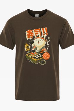 Y2K Grunge Cat Sushi Chef Shirt - Retro 90S Summer Outfit, Pastel Goth, Y2K Fashion Top