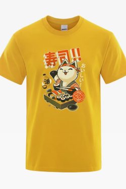 Y2K Grunge Cat Sushi Chef Shirt - Retro 90S Summer Outfit, Pastel Goth, Y2K Fashion Top