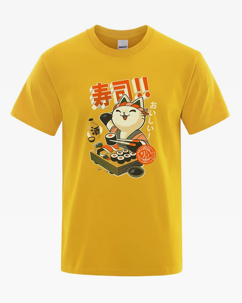 Y2K Grunge Cat Sushi Chef Shirt - Retro 90S Summer Outfit, Pastel Goth, Y2K Fashion Top