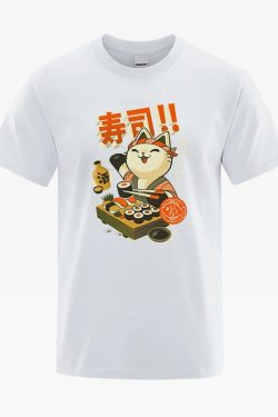 Y2K Grunge Cat Sushi Chef Shirt - Retro 90S Summer Outfit, Pastel Goth, Y2K Fashion Top