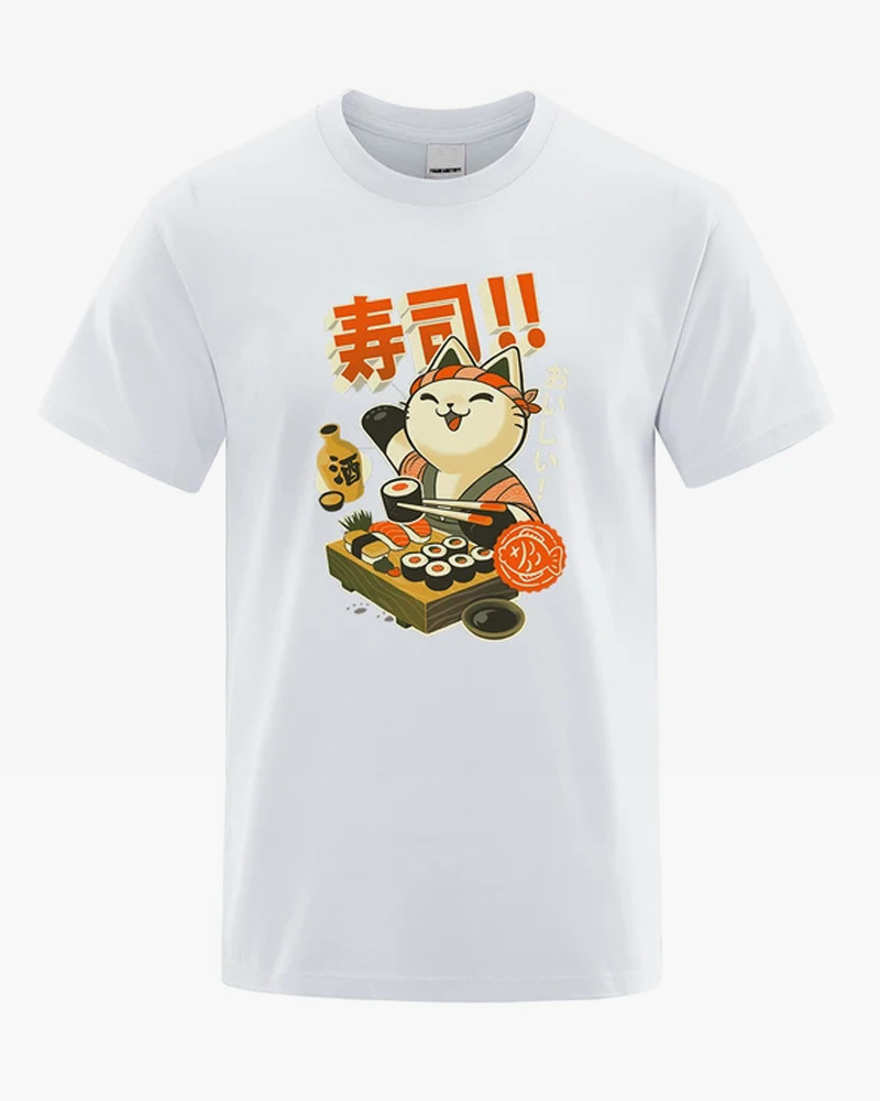 Y2K Grunge Cat Sushi Chef Shirt - Retro 90S Summer Outfit, Pastel Goth, Y2K Fashion Top
