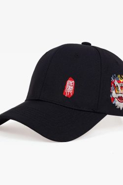Y2K Grunge Chinese Dragon Baseball Cap - Retro 90S Fashion, Summer Y2K Outfits, Hip Hop Style