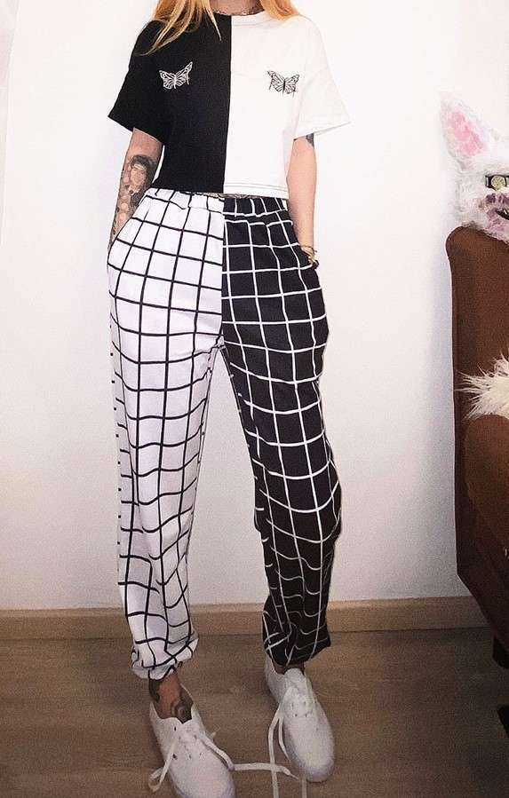 Y2K Grunge Contrast Pants & Top - 90S Fashion, Retro Style, Summer Y2K Outfits
