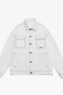 Y2K Grunge Contrast Stitch Jacket - 90S Fashion, Retro Style, Y2K Summer & Party Outfits