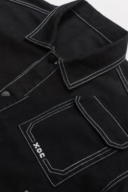 Y2K Grunge Contrast Stitch Jacket - 90S Fashion, Retro Style, Y2K Summer & Party Outfits